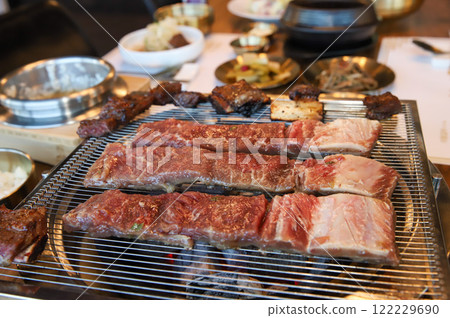 Korean traditional BBQ food. raw beef ribs 122229690
