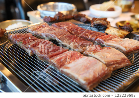 Korean traditional BBQ food. raw beef ribs 122229692