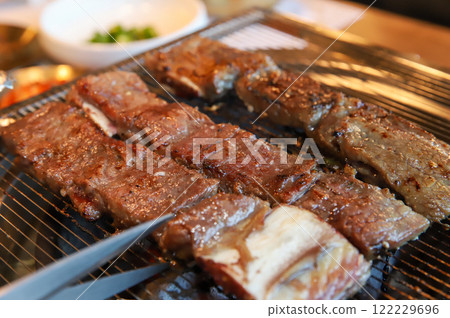 Korean traditional BBQ food. raw beef ribs Korean traditional BBQ food. raw beef ribs 122229696