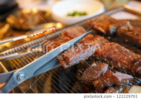Korean traditional BBQ food. raw beef ribs 122229701