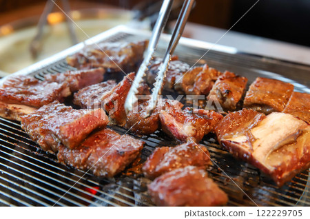 Korean traditional BBQ food. raw beef ribs 122229705