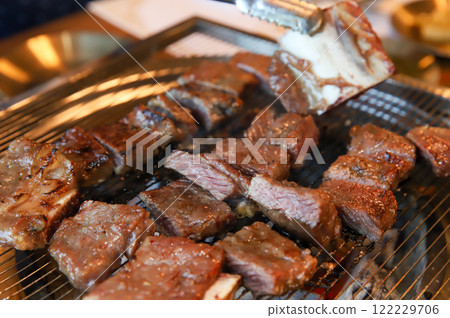 Korean traditional BBQ food. raw beef ribs Korean traditional BBQ food. raw beef ribs 122229706