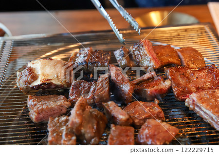 Korean traditional BBQ food. raw beef ribs Korean traditional BBQ food. raw beef ribs 122229715