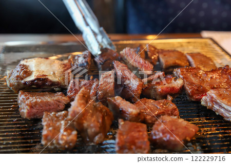 Korean traditional BBQ food. raw beef ribs Korean traditional BBQ food. raw beef ribs 122229716