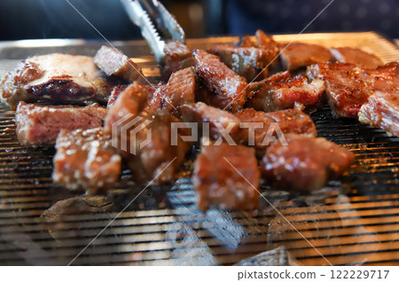 Korean traditional BBQ food. raw beef ribs Korean traditional BBQ food. raw beef ribs 122229717