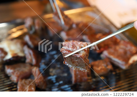 Korean traditional BBQ food. raw beef ribs 122229724