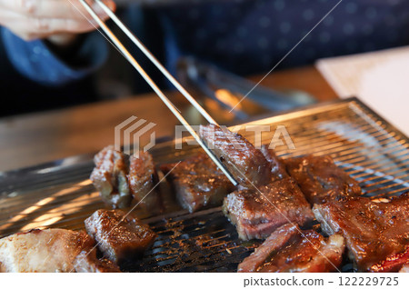 Korean traditional BBQ food. raw beef ribs Korean traditional BBQ food. raw beef ribs 122229725