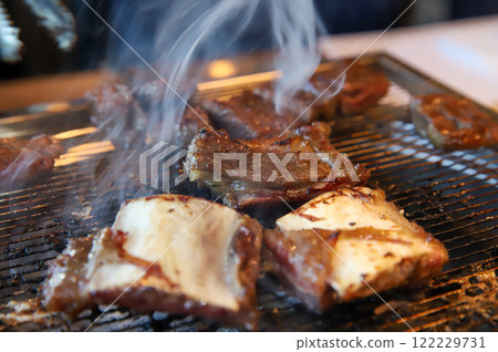 Korean traditional BBQ food. raw beef ribs 122229731