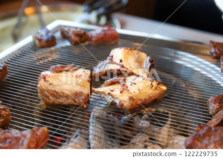 Korean traditional BBQ food. raw beef ribs 122229735