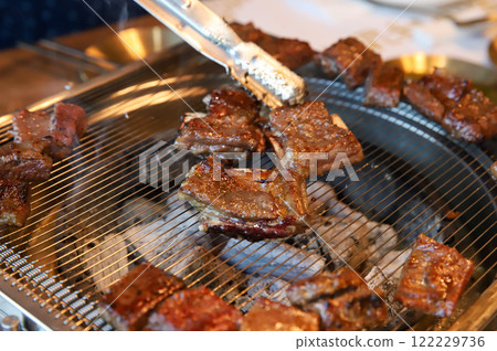 Korean traditional BBQ food. raw beef ribs 122229736