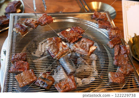 Korean traditional BBQ food. raw beef ribs 122229738