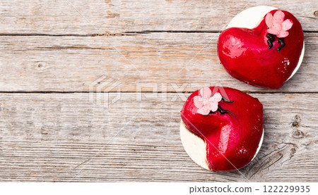 Valentine day and wedding sweet dessert . Two heart love cake 122229935