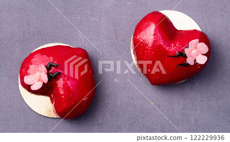 Valentine day and wedding sweet dessert . Two heart love cake Valentine day and wedding sweet dessert . Two heart love cake 122229936