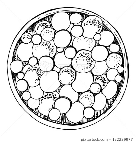 Make-up paint palette powder blush eye shadow contour highlighter bronzer, isolated object, detailed line vector sketch hand drawn in ink. Beauty parlor salon illustration, packaging, cosmetics shop 122229977