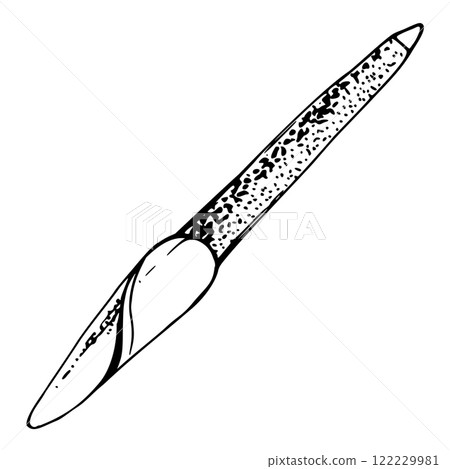 Manicure pedicure tool nail file, emery board abrasive, hand fingernail care, isolated object detailed line vector sketch hand drawn in ink. Beauty parlor salon illustration, packaging, cosmetics shop Manicure pedicure tool nail file, emery board abrasive, hand fingernail care, isolated object detailed line vector sketch hand drawn in ink. Beauty parlor salon illustration, packaging, cosmetics shop 122229981