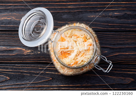 Tasty marinated cabbage with carrot, healthy food Sauerkraut photography . Top view Tasty marinated cabbage with carrot, healthy food Sauerkraut photography . Top view 122230160