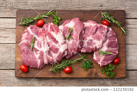 Neck of raw pork meat . Top view Neck of raw pork meat . Top view 122230192
