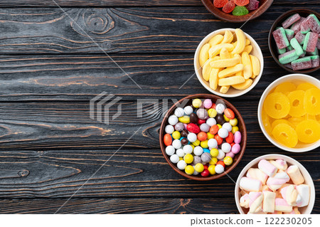 Mix of colorful candies . Top view Mix of colorful candies . Top view 122230205