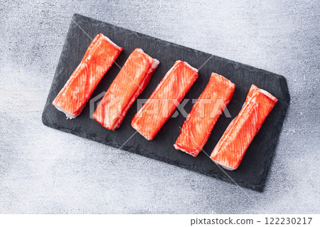 Crab sticks from fish surimi photography . Top view 122230217