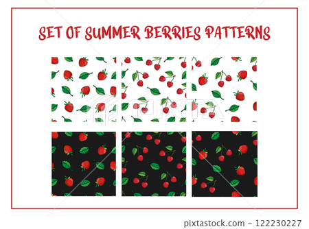 Set of patterns with summer berries cherry and strawberry 122230227