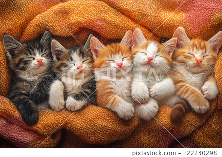 Cute sleeping kittens under a warm blanket, birthday banner or card idea Cute sleeping kittens under a warm blanket, birthday banner or card idea 122230298