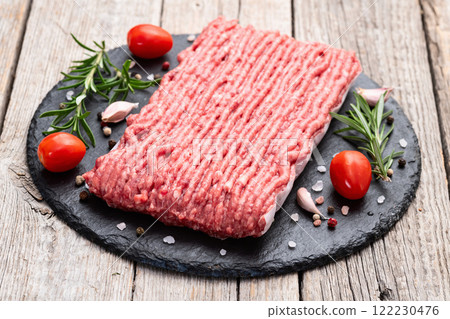 Raw ground meat photography . Top view 122230476