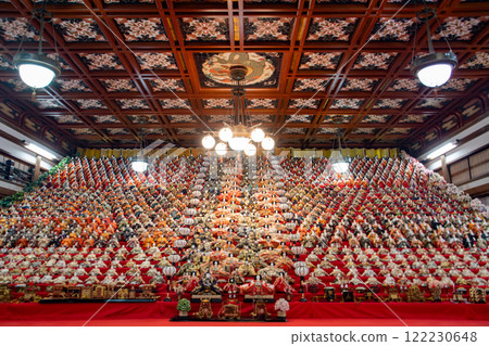 The large hall of Kasui-sai temple is decorated with 1,200 Hina dolls, the largest of its kind in Japan, with 32 tiers. The large hall of Kasui-sai temple is decorated with 1,200 Hina dolls, the largest of its kind in Japan, with 32 tiers. 122230648