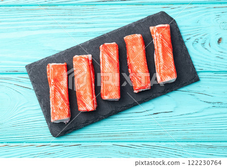 Crab sticks from fish surimi photography . Top view 122230764