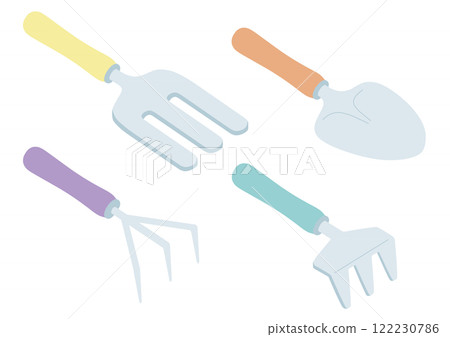 Pastel-colored gardening set: Shovel and fork (no main lines/diagonal angle) 122230786