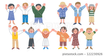 快樂的人手牽手的插圖集 122230926