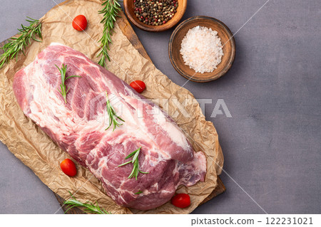 Neck of raw pork meat . Top view Neck of raw pork meat . Top view 122231021