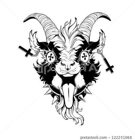 Drawing vector image of a laughing cheeky goat Drawing vector image of a laughing cheeky goat 122231068