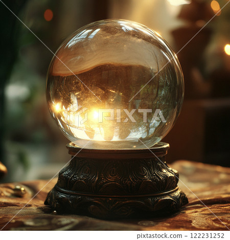 Scenery with a fortune telling crystal ball AI image 122231252
