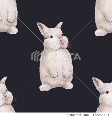 Watercolor Seamless pattern Chubby, fluffy rabbits, hares Watercolor Seamless pattern Chubby, fluffy rabbits, hares 122231521