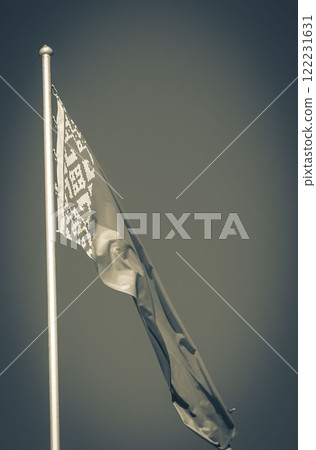 Flag of Belarus blue sky belarusian flag red white green. 122231631