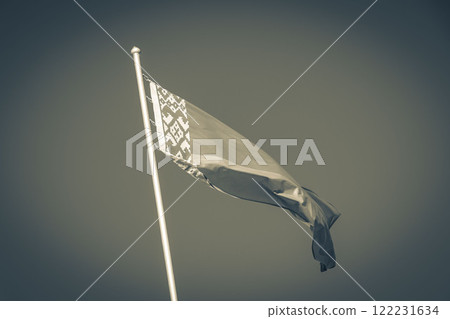 Flag of Belarus blue sky belarusian flag red white green. Flag of Belarus blue sky belarusian flag red white green. 122231634