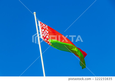 Flag of Belarus blue sky belarusian flag red white green. Flag of Belarus blue sky belarusian flag red white green. 122231635