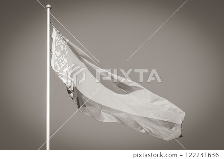 Flag of Belarus blue sky belarusian flag red white green. Flag of Belarus blue sky belarusian flag red white green. 122231636