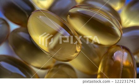 A close up of yellow pills omega 3 A close up of yellow pills omega 3 122231741