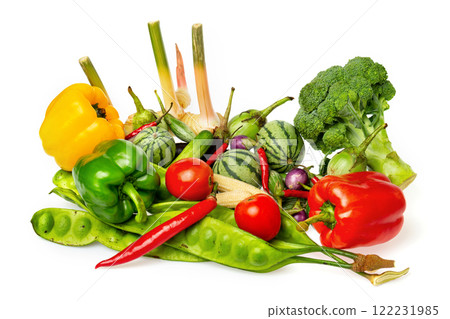 Closeup image og fresh thailand vegetables group isolated at white background. Healthy lifestyle concept. Closeup image og fresh thailand vegetables group isolated at white background. Healthy lifestyle concept. 122231985
