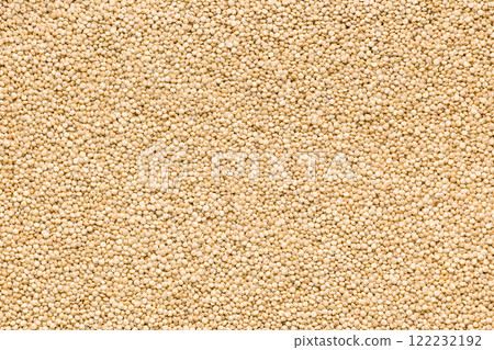 White uncooked quinoa seeds. Top view. 122232192