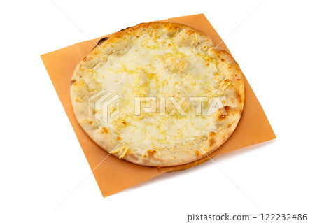 National Georgian meal khachapuri on a paper isolated at white background. National Georgian meal khachapuri on a paper isolated at white background. 122232486