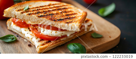 Grilled Panini with Mozzarella, Tomato, and Basil 122233019