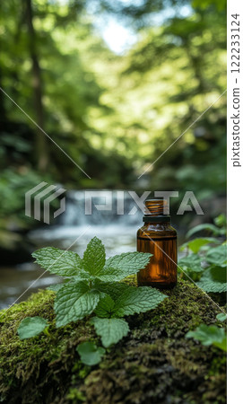 Amber Dropper Bottle with Mint by Waterfall 122233124