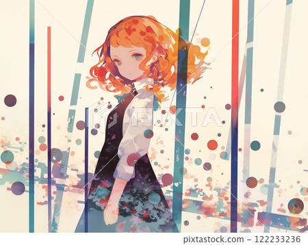 抽象背景紅髮女孩的數位插圖 抽象背景紅髮女孩的數位插圖 122233236
