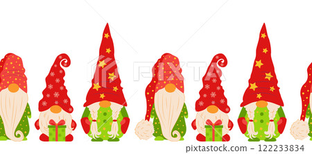 Merry Christmas seamless horizontal banner with candles, gnomes, Christmas wreath, snowman, mittens, cocoa mug Merry Christmas seamless horizontal banner with candles, gnomes, Christmas wreath, snowman, mittens, cocoa mug 122233834