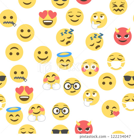 Seamless pattern of emoticons and emoji, emoji vector illustration, emoji background for social network Seamless pattern of emoticons and emoji, emoji vector illustration, emoji background for social network 122234047