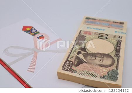 Gift bag and wad of bills Gift bag and wad of bills 122234152