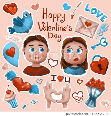 stickers boy and girl, Valentine's Day set, weddings, couple in love, digital drawing stickers boy and girl, Valentine's Day set, weddings, couple in love, digital drawing 122234296