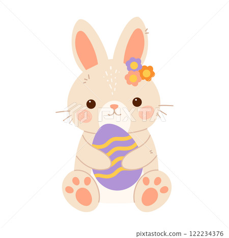 Easter bunny rabbit holding big Easter egg. Flat vector isolated illustration Easter bunny rabbit holding big Easter egg. Flat vector isolated illustration 122234376